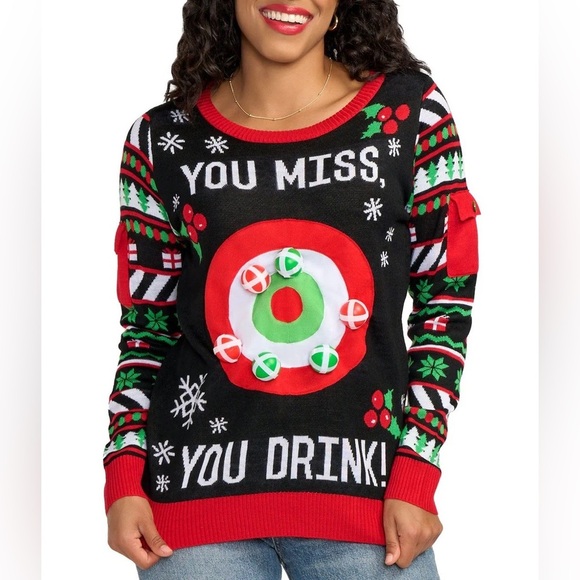 Tipsy Elves WOMEN'S DRINKING DART GAME UGLY CHRISTMAS SWEATER | NEW/NWOT!!🎄🧑🎄 - Picture 5 of 6